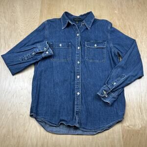Lauren Jeans Co Ralph Lauren Denim Shirt Womens Medium Blue Button Front GC